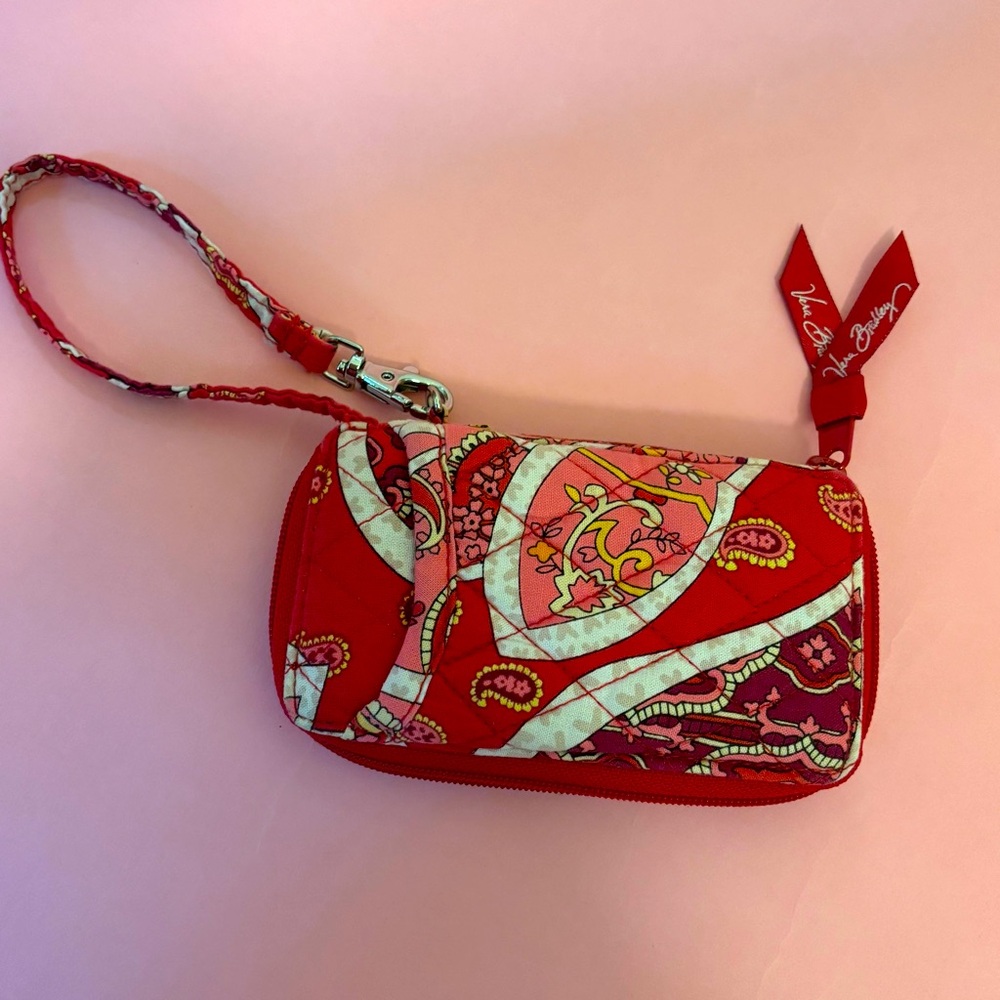 Vera Bradley Rosie Posie Wristlet Wallet - Pink and Red Paisley